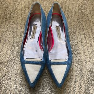 Tabitha Simmons Denim Pointed Toe Flats